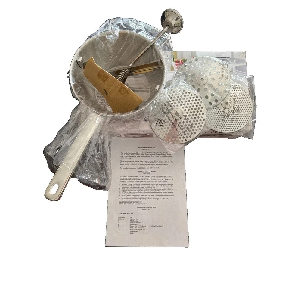 Food Mill  Stainless Steel Food Mill 1.26-Quart with Hand Crank and 3 Grindi New